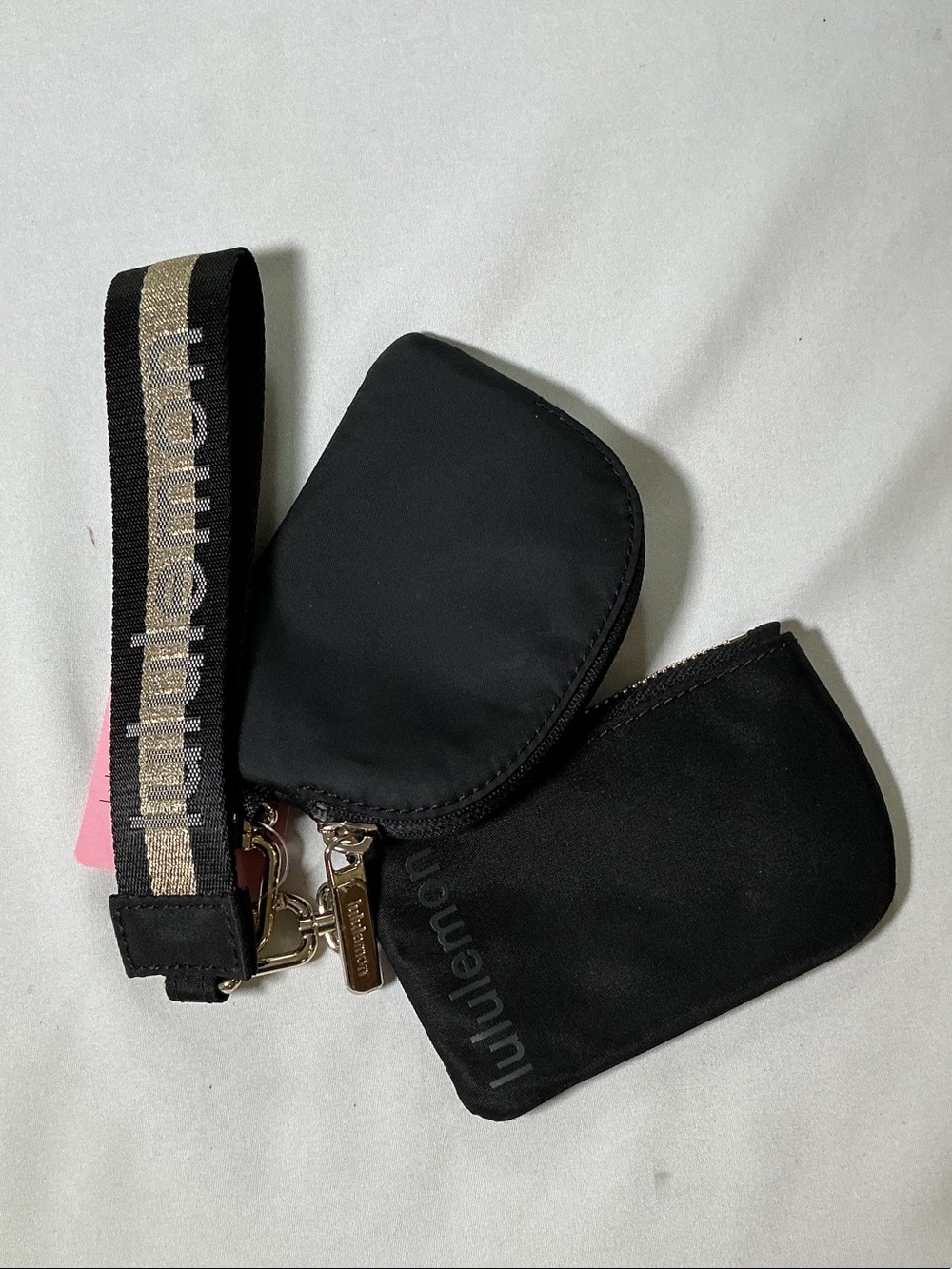 Lululemon Wristlet Pouch Set Black Logo Strap Wallet Keychain - Picture 2 of 2